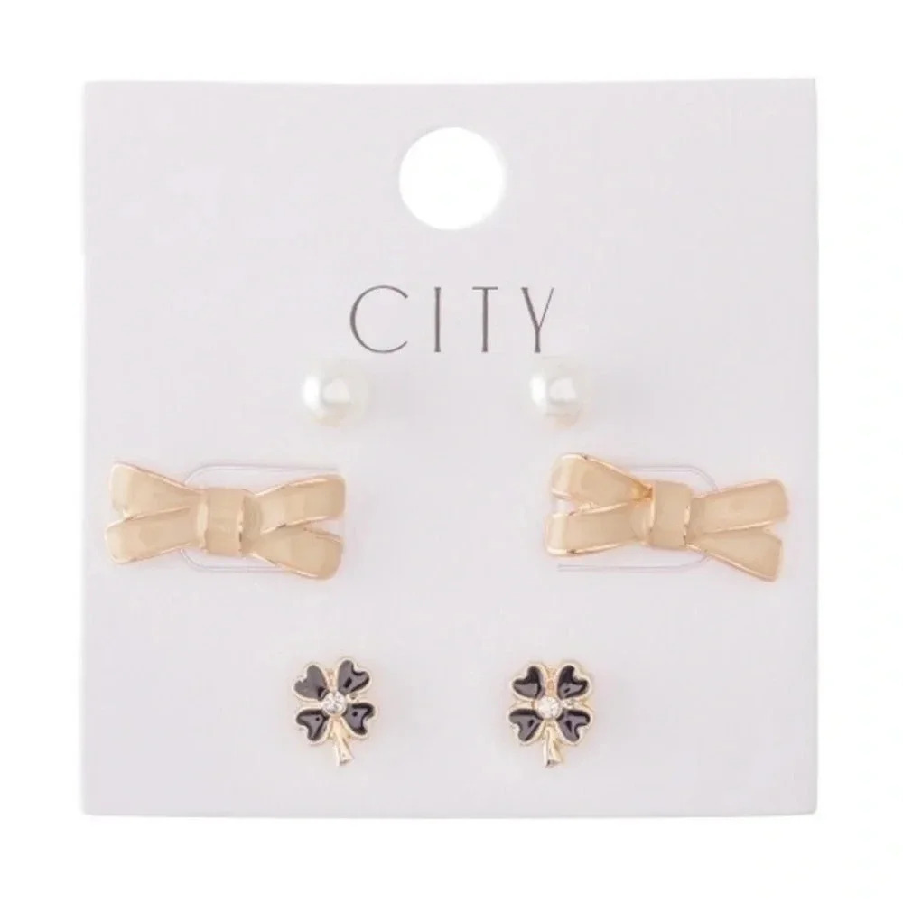 Boutique NWT Enamel Coated Bow Stud Earring Set coquette girl preppy